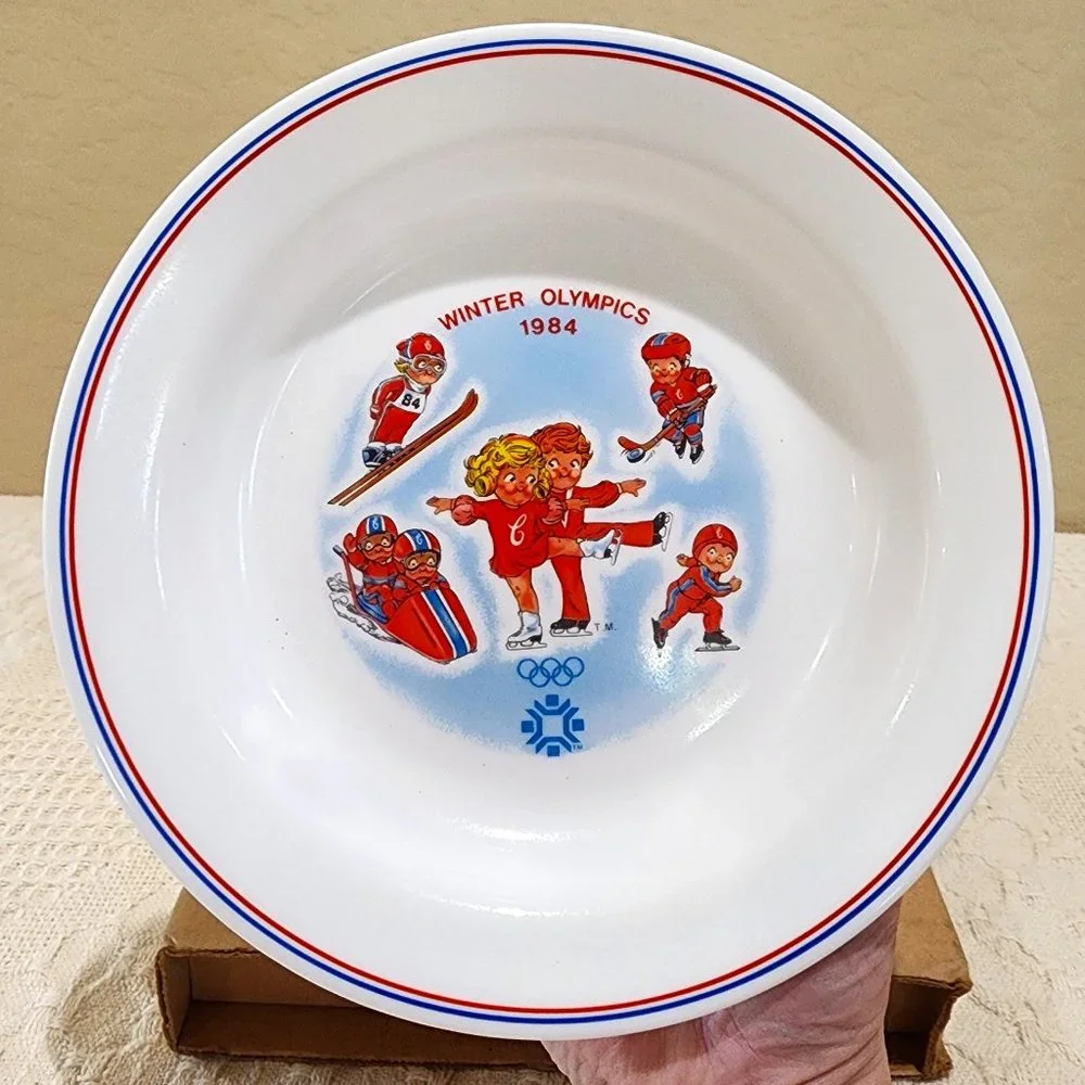 1984 NIB Corelle CAMPBELL'S KIDS Rim Soup Bowl - Winter Olympics in Sarajevo
